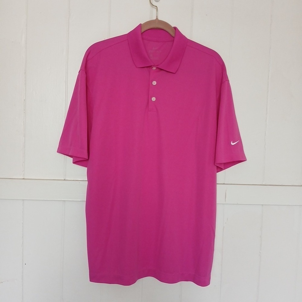 Nike Golf Shirt Dri-Fit Micro Pique Polo Men's Large Pink Swoosh Logo SS 363807